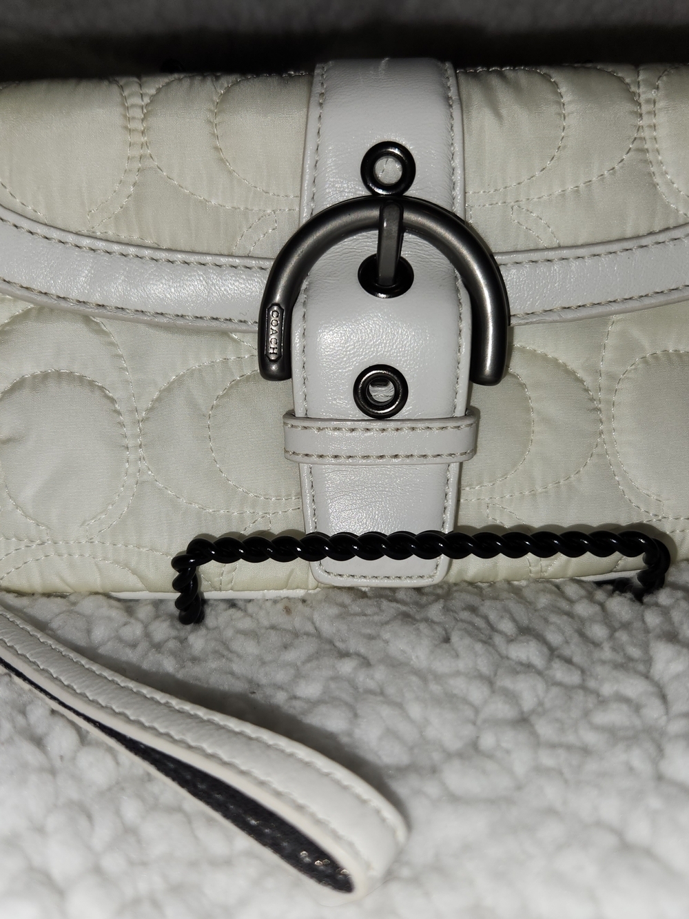Coach White Quilted Soho Wristlet with Gunmetal Hardware